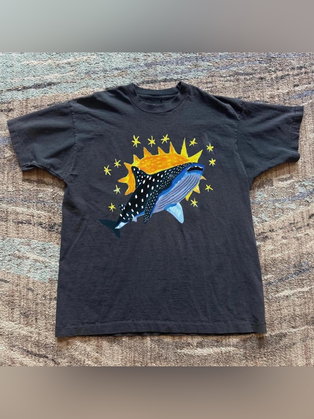 Whale Shark Celestial Sun Stars Black Graphic T-Shirt